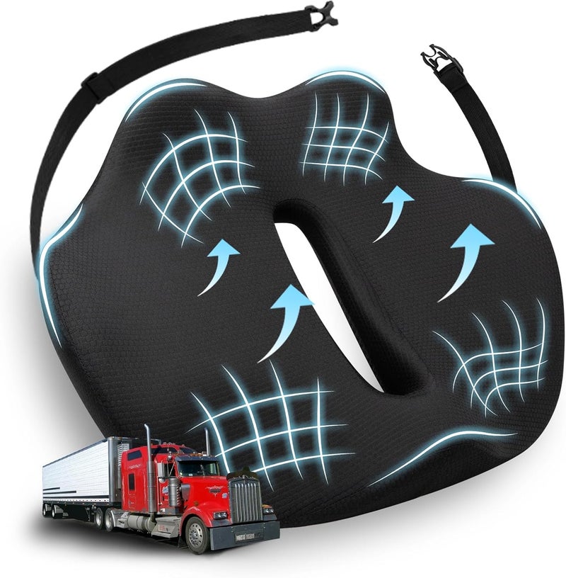 japiroc X-Large Seat Cushion for Truck Driver, Upgraded Cushion for Back Support and Pain Relief, Memory Foam with Non-Slip Washable Cover, Relieves Long-Term Truck Sitting and Pain Black - Image 1